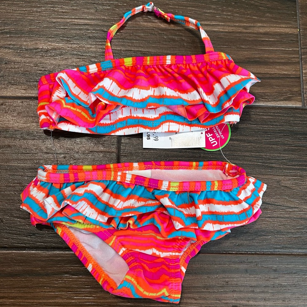 The Children’s Place 2 Piece Bikini Swim Suit 6 - 9 Months Ruffles Halter Orange